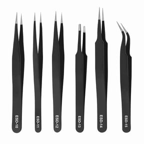 Precision Tweezers Set,Upgraded Anti-Static Stainless Steel Tweezers, for Electronics Repair, Model Building 6PCS,6 x precision tweezers,Black