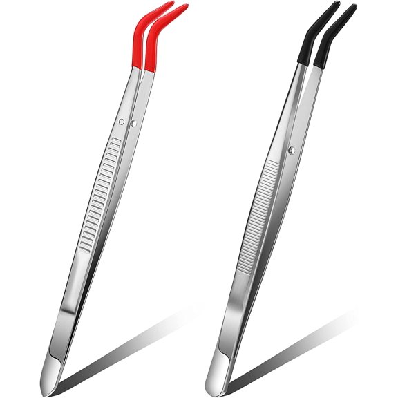 Precision Tweezers with Rubber Silicone Tips Non Marring Stainless Steel Tool for Jewelry and Crafts 2 Pcs