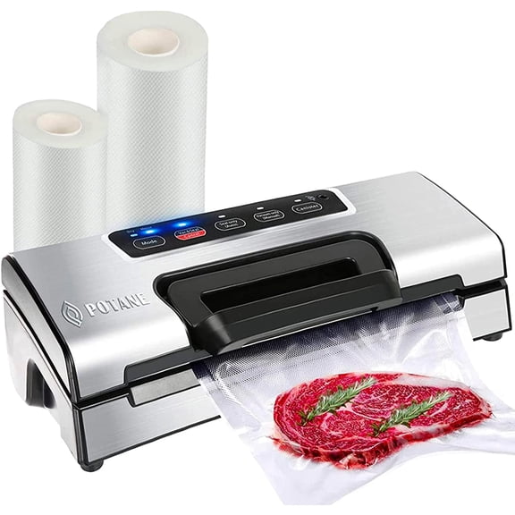 Precision Vacuum Machine Pro Food Sealer with Built-in Cutter and Bag Storage(Up to 20 Feet Length) Both Auto Manual Options 2 Modes Includes 2 Rolls 11x16 8x16 Compact Design