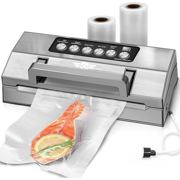 Precision Vacuum Sealer Machine, Fully Automatic Vacuum Sealing System, Commercial Vacuum Saver Pro, Double Heat Seal, Easy-Lock Handle, Built-in &Bag Storage, Hose&Bag Rolls