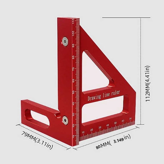 Precision Woodworking Marking Ruler, 45 Degree And 90 Degree Angle Gauge With Red Non-Slip Surface For Carpentry, Construction And Diy Projects