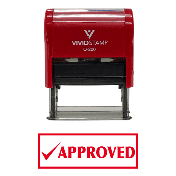 Precision and Convenience: VIVID STAMP APPROVED w/ Checkbox Office Self-Inking Office Rubber Stamp (Red) - Medium