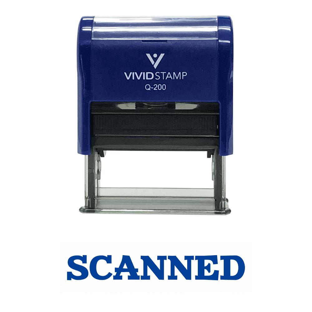 Precision and Convenience: VIVID STAMP Self-Inking SCANNED Office Rubber Stamp (Blue Ink) - Medium