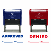 Precision and Convenience Vivid Stamp APPROVED / DENIED By Date Self Inking Rubber Stamp - 2 PACK Blue Ink / Red Ink Medium