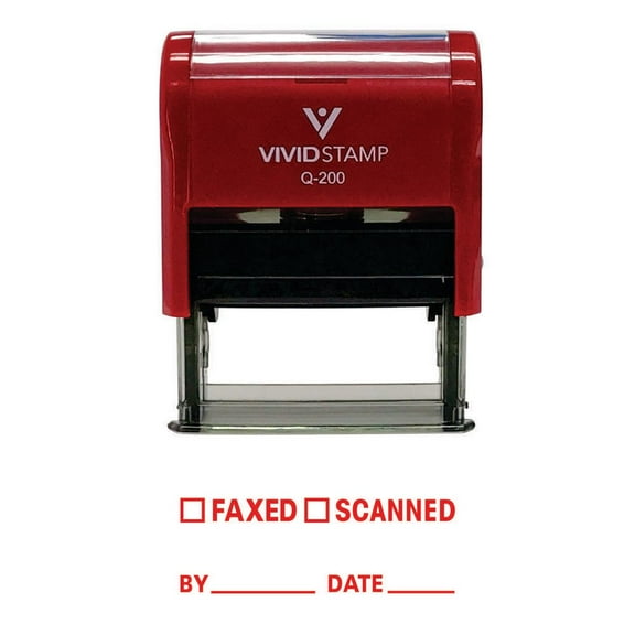 Precision and Convenience: Vivid Stamp Faxed Scanned By Date Self Inking Rubber Stamp (Red Ink) - Medium