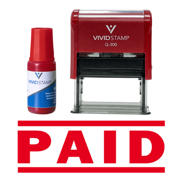 Precision and Convenience: Vivid Stamp Paid Self Inking Rubber Stamp Combo With Refill (Red Ink) - Large