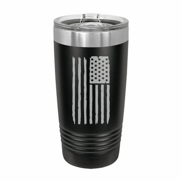 PrecisionNC American Flag United States Pride Engraved Stainless Steel Travel Mug Tumbler with Lid 20 ounce Black