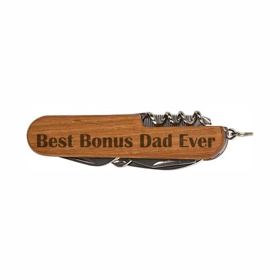 PrecisionNC Best Bonus Dad Ever Wooden 8-Function Multi-Tool Pocket Knife Fathers Day Gifts for Stepdad