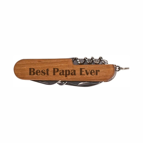 PrecisionNC Best Papa Ever Wooden 8-Function Multi-Tool Pocket Knife Fathers Day Gifts for Grandpa