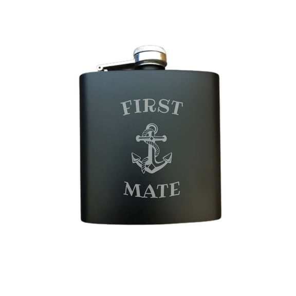PrecisionNC Boating Gifts First Mate with Anchor Engraved Stainless Steel 6 oz Flask Birthday Flask