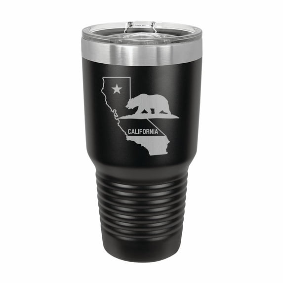 PrecisionNC California State Pride Engraved Stainless Steel Travel Mug Tumbler with Lid 30 ounce Black