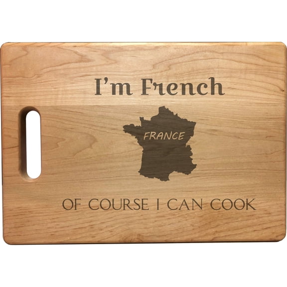 PrecisionNC Chef Gifts I'm French Of Course I Can Cook Engraved Large Sized Natural Wood Cutting Board Kitchen Decor Maple