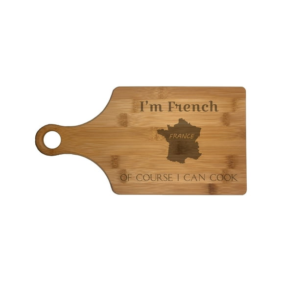 PrecisionNC Chef Gifts I'm French Of Course I Can Cook Engraved Paddle Shaped Natural Wood Cutting Board Kitchen Decor Bamboo