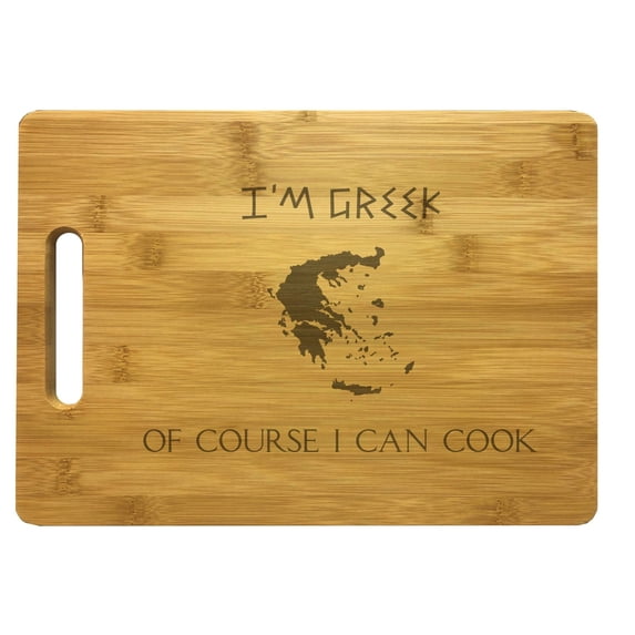 PrecisionNC Chef Gifts I'm Greek Of Course I Can Cook Engraved Large Sized Natural Wood Cutting Board Kitchen Decor Bamboo
