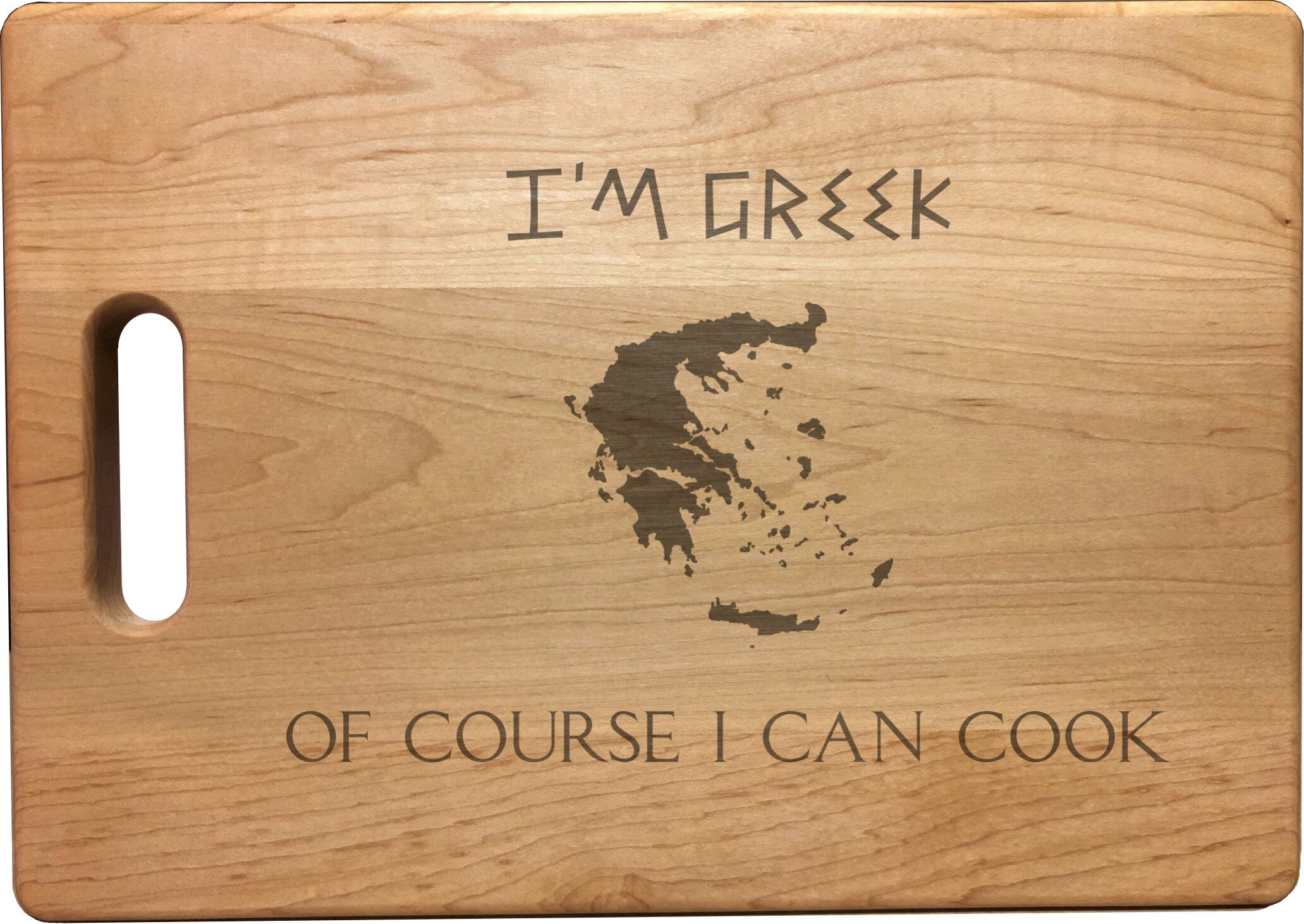 PrecisionNC Chef Gifts I'm Greek Of Course I Can Cook Engraved Large Sized Natural Wood Cutting Board Kitchen Decor Maple