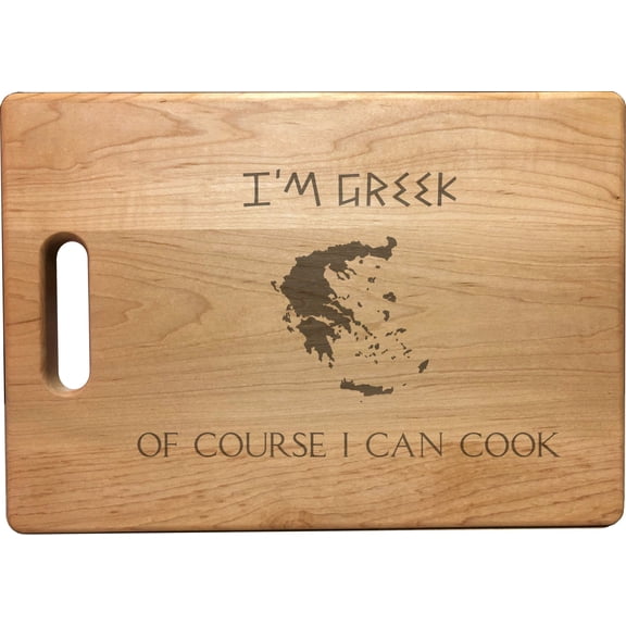 PrecisionNC Chef Gifts I'm Greek Of Course I Can Cook Engraved Large Sized Natural Wood Cutting Board Kitchen Decor Maple