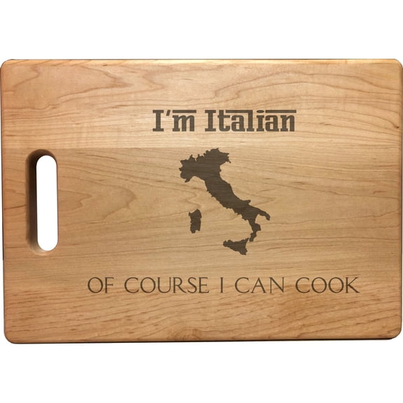 PrecisionNC Chef Gifts I'm Italian Of Course I Can Cook Engraved Large Sized Natural Wood Cutting Board Kitchen Decor Maple