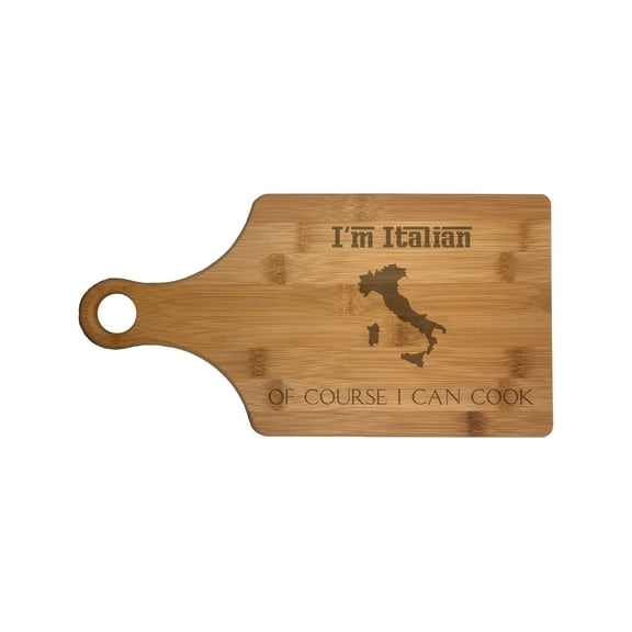PrecisionNC Chef Gifts I'm Italian Of Course I Can Cook Engraved Paddle Shaped Natural Wood Cutting Board Kitchen Decor Bamboo