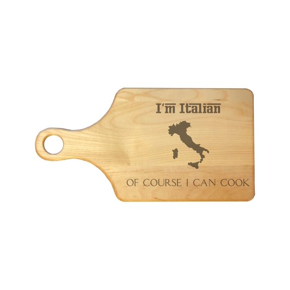 PrecisionNC Chef Gifts I'm Italian Of Course I Can Cook Engraved Paddle Shaped Natural Wood Cutting Board Kitchen Decor Maple