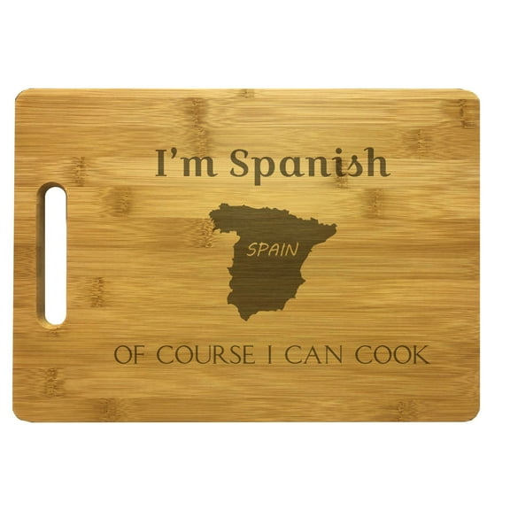 PrecisionNC Chef Gifts I'm Spanish Of Course I Can Cook Engraved Large Sized Natural Wood Cutting Board Kitchen Decor Bamboo
