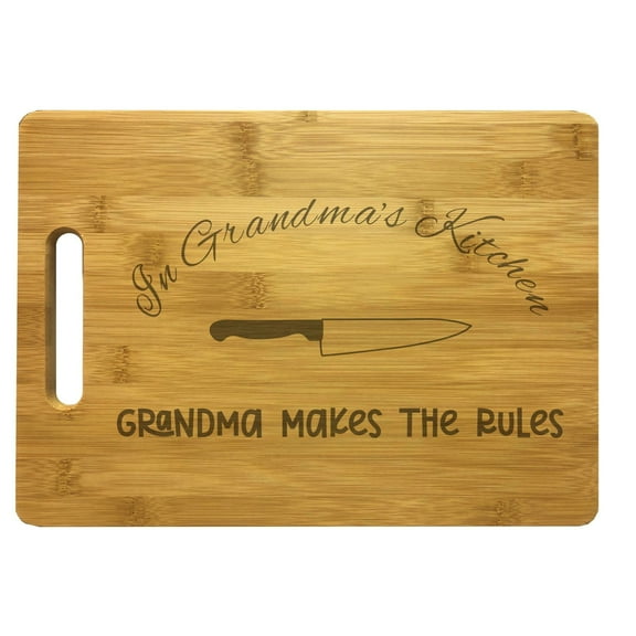 PrecisionNC Cooking Gifts In Grandma's Kitchen Grandma Makes the Rules Engraved Large Sized Natural Wood Cutting Board Bamboo