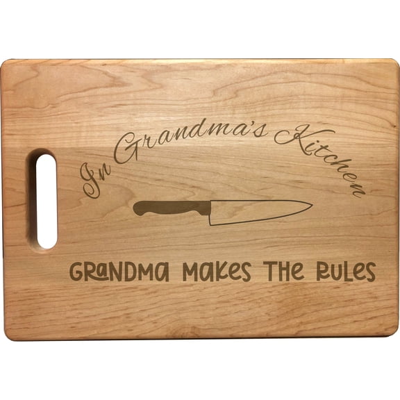 PrecisionNC Cooking Gifts In Grandma's Kitchen Grandma Makes the Rules Engraved Large Sized Natural Wood Cutting Board Maple