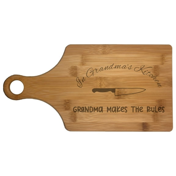 PrecisionNC Cooking Gifts In Grandma's Kitchen Grandma Makes the Rules Engraved Paddle Shaped Natural Wood Cutting Board Bamboo