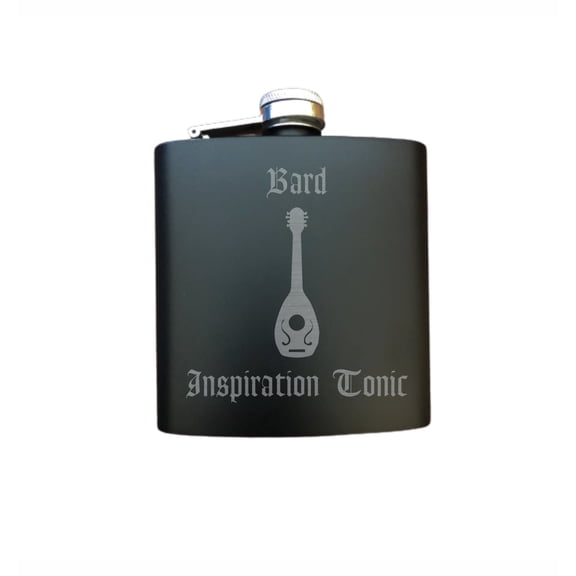PrecisionNC D&D DND Gifts Bard Inspiration Tonic Engraved Stainless Steel 6 oz Flask Dungeons Dragons Flask
