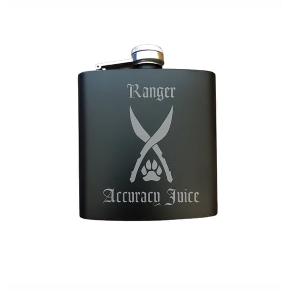 PrecisionNC D&D DND Gifts Ranger Accuracy Juice Engraved Stainless Steel 6 oz Flask Dungeons Dragons Flask