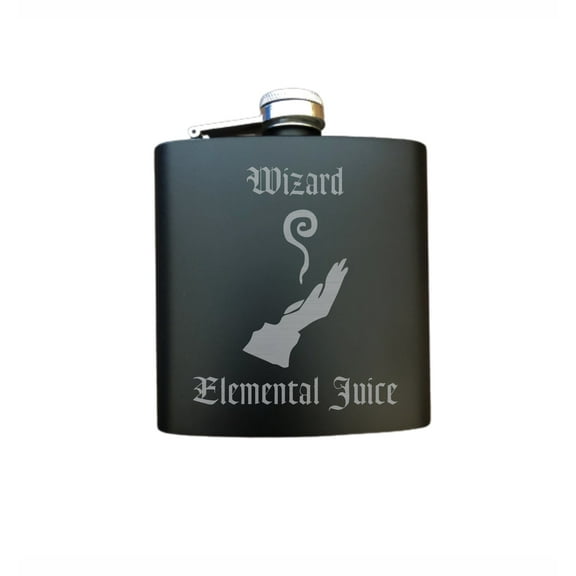 PrecisionNC D&D DND Gifts Wizard Elemental Juice Engraved Stainless Steel 6 oz Flask Dungeons Dragons Flask