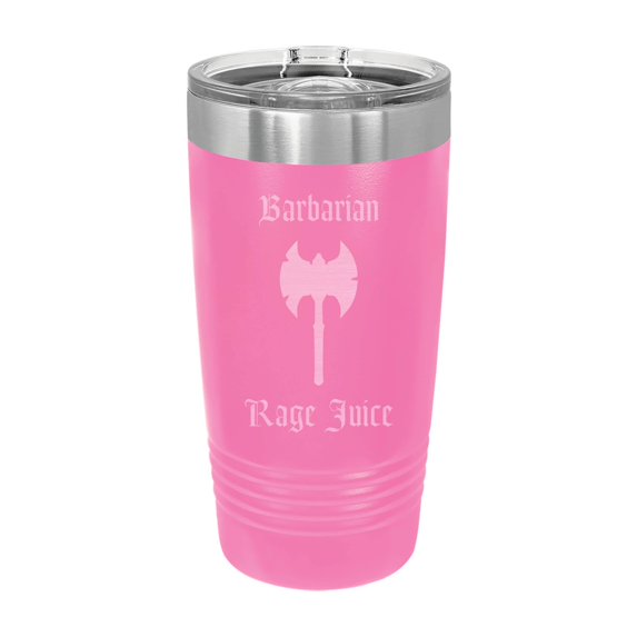 PrecisionNC D&D Tumbler Barbarian Rage Juice Engraved Stainless Steel Travel Mug with Lid Dungeons Dragons DND 20 ounce Pink