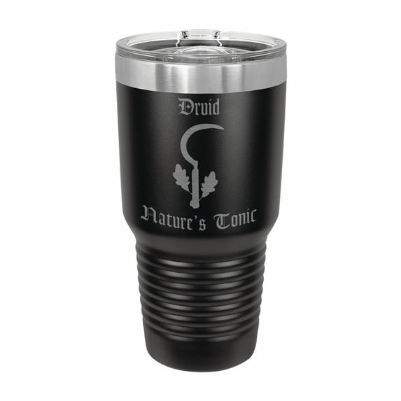 PrecisionNC D&D Tumbler Druid Nature's Tonic Engraved Stainless Steel Travel Mug with Lid Dungeons Dragons DND 30 ounce Black