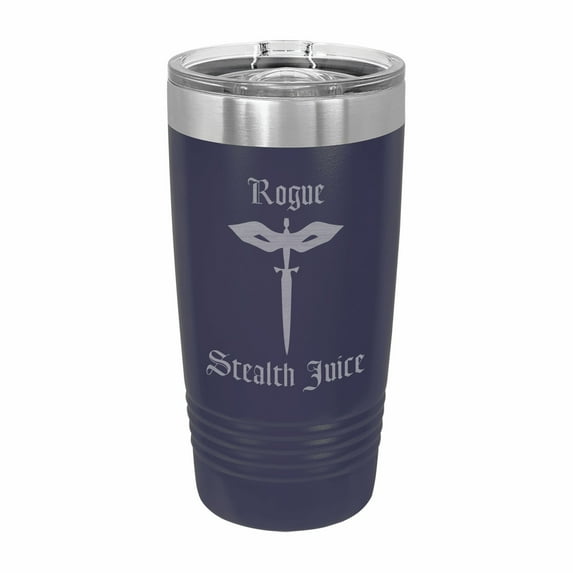 PrecisionNC D&D Tumbler Rogue Stealth Juice Engraved Stainless Steel Travel Mug with Lid Dungeons Dragons DND 20 ounce Navy Blue