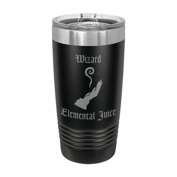 PrecisionNC D&D Tumbler Wizard Elemental Juice Engraved Stainless Steel Travel Mug with Lid Dungeons Dragons DND 20 ounce Black