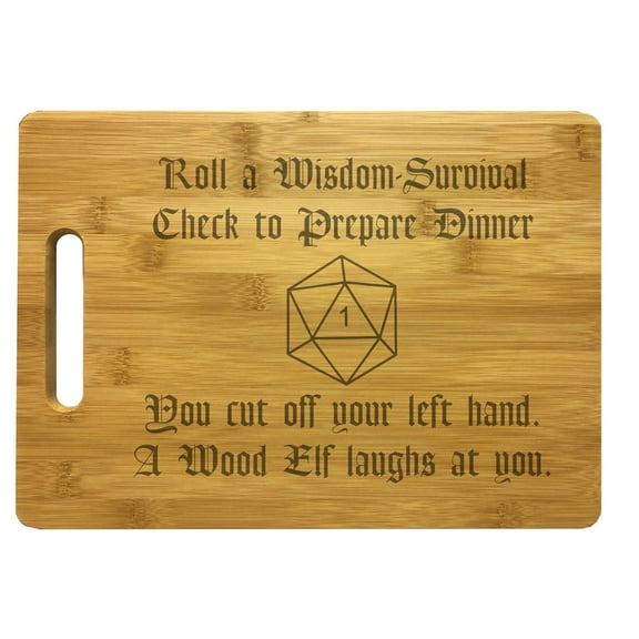 PrecisionNC DnD Gifts Wisdom Check Crit Fail Funny Result Engraved Large Sized Natural Wood Cutting Board Dungeons Dragons Bamboo