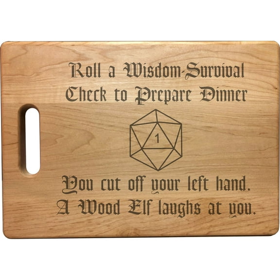 PrecisionNC DnD Gifts Wisdom Check Crit Fail Funny Result Engraved Large Sized Natural Wood Cutting Board Dungeons Dragons Maple