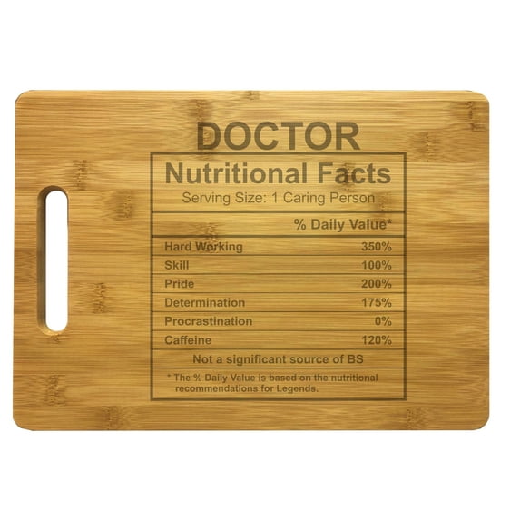PrecisionNC Doctor Gifts Nutritional Facts Engraved Large Sized Natural Wood Cutting Board Graduation Gift Bamboo
