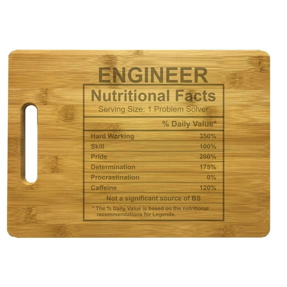 PrecisionNC Engineer Gifts Nutritional Facts Engraved Large Sized Natural Wood Cutting Board Graduation Gift Bamboo