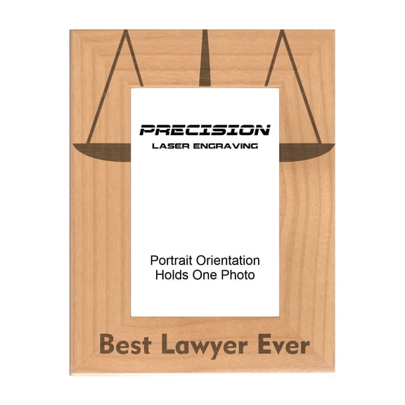 PrecisionNC Engraving Attorney Gifts Best Lawyer Ever with Scales of Justice Engraved Natural Wood Picture Frame 4x6 Portrait