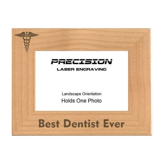 PrecisionNC Engraving DDS Gifts Best Dentist Ever with Caduceus Symbol Engraved Natural Wood Picture Frame 4x6 Landscape