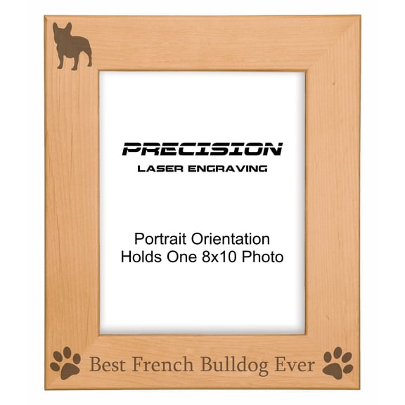 PrecisionNC Engraving Dog Pet Frames Best French Bulldog Ever with Paw Prints Engraved Natural Wood Picture Frame 8x10 Portrait