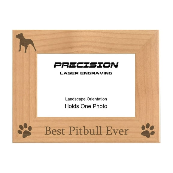 PrecisionNC Engraving Dog Pet Frames Best Pitbull Ever with Paw Prints Engraved Natural Wood Picture Frame 5x7 Landscape