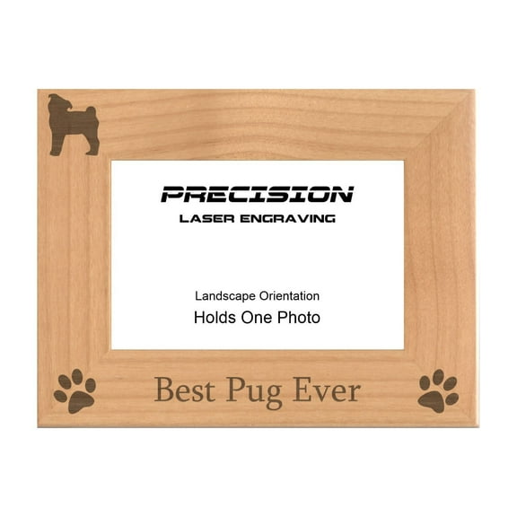 PrecisionNC Engraving Dog Pet Frames Best Pug Ever with Paw Prints Engraved Natural Wood Picture Frame 4x6 Landscape