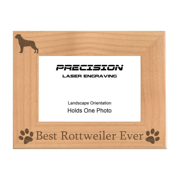 PrecisionNC Engraving Dog Pet Frames Best Rottweiler Ever with Paw Prints Engraved Natural Wood Picture Frame 5x7 Landscape