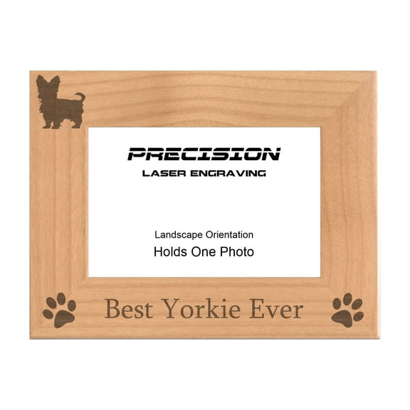 PrecisionNC Engraving Dog Pet Frames Best Yorkie Ever with Paw Prints Engraved Natural Wood Picture Frame 4x6 Landscape