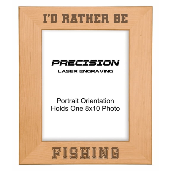 PrecisionNC Engraving Fishing Gifts I'd Rather be Fishing Engraved Natural Wood Picture Frame 8x10 Portrait