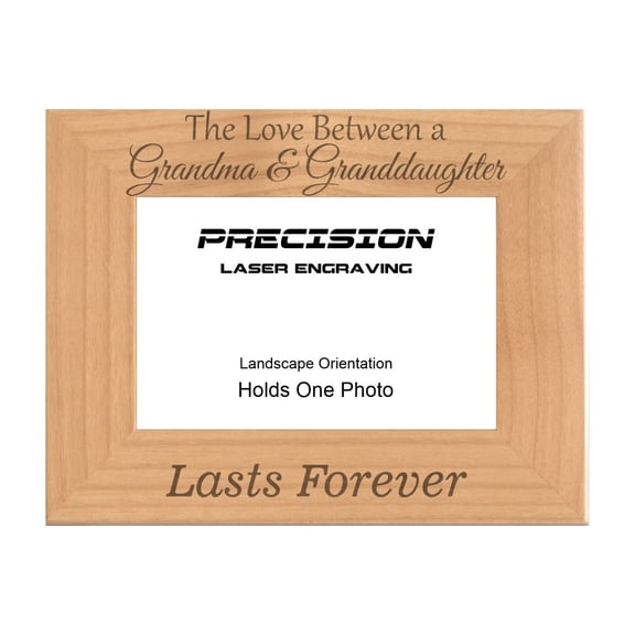 PrecisionNC Engraving Gift for Grandma Granchild Love Between Grandma and Granddaughter Lasts Forever Engraved Natural Wood Picture Frame 4x6 Landscape