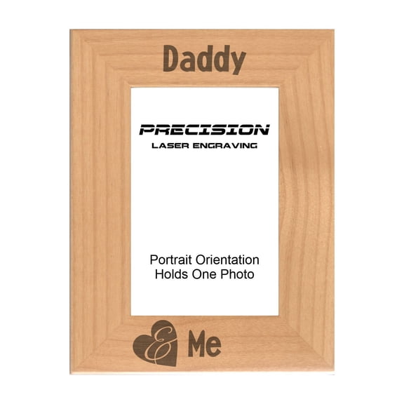 PrecisionNC Engraving Gift for Dad Daddy and Me Heart Engraved Natural Wood Picture Frame 5x7 Portrait