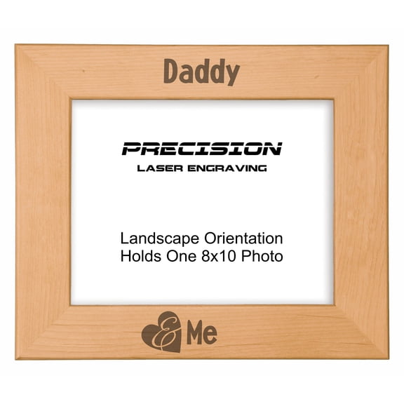 PrecisionNC Engraving Gift for Dad Daddy and Me Heart Engraved Natural Wood Picture Frame 8x10 Landscape