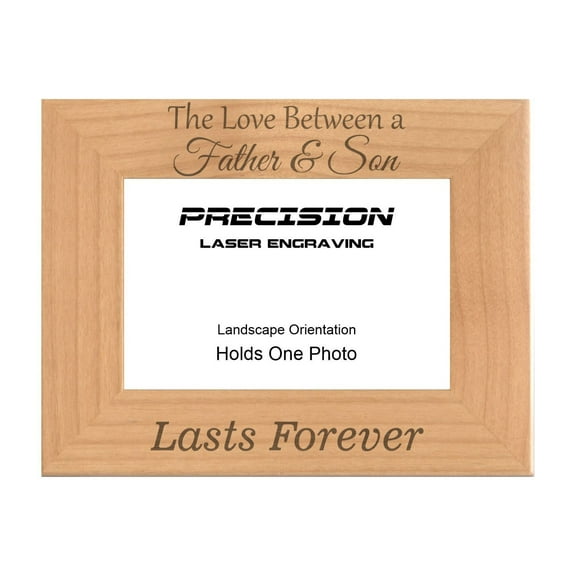 PrecisionNC Engraving Gift for Dad Son Love Between Father and Son Lasts Forever Engraved Natural Wood Picture Frame 4x6 Landscape